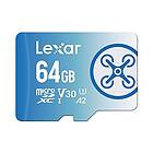 Lexar Fly 64 GB Micro SD-kort, microSDXC UHS-I-kort, upp till 160 MB/s avläsning, för DJI drönare, actionkamera, smartphone, läsplatta (LMSF