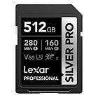 Lexar Silver Pro SD-kort 512GB, UHS-II-minneskort, V60, U3, C10, SDXC-kort, upp till 280MB/s Läs, för professionell fotograf, videograf, ent