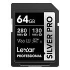 Lexar Silver Pro SD-kort 64GB, UHS-II-minneskort, V60, U3, C10, SDXC-kort, upp till 280MB/s Läs, för professionell fotograf, videograf, entu