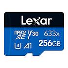 Lexar 633x 256 GB Micro SD Kort, microSDXC UHS-I Minneskort, med SD-adapter, upp till 100 MB/s Läsning, A1, C10, U3, V30, TF Kort för Smartp