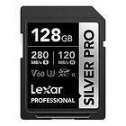 Lexar Silver Pro SD-kort 128GB, UHS-II-minneskort, V60, U3, C10, SDXC-kort, upp till 280MB/s Läs, för professionell fotograf, videograf, ent