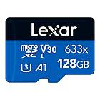 Lexar 633x 128 GB Micro SD Kort, microSDXC UHS-I Minneskort, med SD-adapter, upp till 100 MB/s Läsning, A1, C10, U3, V30, TF Kort för Smartp