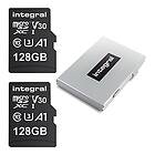 Integral 128 GB 2-Pack Micro SDXC Premium High Speed minneskort upp till 100 MB/s klass 10 V30 UHS-I U3 SD-adapter