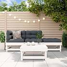 vidaXL Loungegrupp för trädgården med dynor 4 delar vit massivt trä 3186012