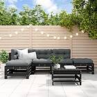 vidaXL Loungegrupp för trädgården med dynor 6 delar svart massivt trä 3185917