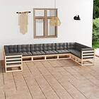vidaXL Pallsoffgrupp med dynor 10 delar massiv furu 3077319