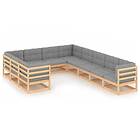 vidaXL Pallsoffgrupp med dynor 10 delar massiv furu 3077044