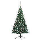 vidaXL Halv kunstig juletre med LED og julekuler grønn 180 cm 3077565