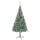 vidaXL Plastgran med LED och julgranskulor kottar 210 cm 3077615