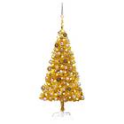 vidaXL Plastgran med LED och julgranskulor guld 150 cm PET 3077604