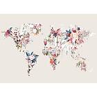 Malerifabrikken Poster Worldmap flowers light Beige