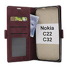 billigamobilskydd.se Lyx Standcase Wallet Nokia C22 C32 (Vinröd) 47921