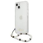 Guess Case with Pearl Hand Strap (iPhone 13 Pro) Vit handrem