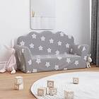 vidaXL Barnsoffa 2-sits ljusgrå med stjärnor mjuk plysch 341863