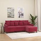 vidaXL 3-sitssoffa med fotstöd vinröd 180 cm sammet 3153475