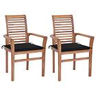vidaXL Matstolar 2 st med dynor svart massiv teak 3062602