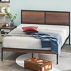 ZINUS Mory 30 cm Metal and Wood Platform Bed Frame with Split Headboard Wood Slat Support Easy Assembly Double Brown