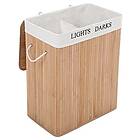 Songmics 100L (62,5 x 52 x 32 cm) laundry basket bamboo foldable laundry box with 2 compartments laundry basket with removable laundry bag.,