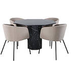 Venture Home Matgrupp Monte Carlo med 4 Bergen Stolar Marbs Round Dining Table Black Glass Marble+Berit GR22124