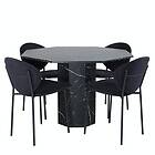 Venture Home Matgrupp Monte Carlo med 4 Valor Stolar Marbs Round Dining Table Black Glass Marble+Vault GR22119