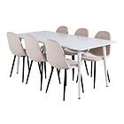 Venture Home Matgrupp Pobbie med 6 Stolar Sammet Polar table- White top /Polar Chair- Beige Velvet_6 GR19668