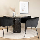 Venture Home Matgrupp Monte Carlo matbord och Bergen matstol Marbs Round Dining Table Black Glass Marble+Berit GR22352