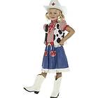 Smiffys barn Cowgirl favoritdräkt, klänning, väst, halsduk, bälte och hatt, storlek: S, 36328
