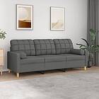 vidaXL 3-places soffa med prydnadskuddar mörkgrå 180 cm tyg 3200791