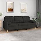 vidaXL 3-places soffa med prydnadskuddar svart 180 cm tyg 3200794