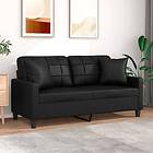 vidaXL 2-sæders soffa med prydnadskuddar svart 140 cm konstlæder 3200803