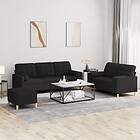 vidaXL Soffgrupp med kuddar 3 delar svart tyg 3201334