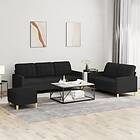 vidaXL Soffgrupp med dynor 3 delar svart tyg 3201318