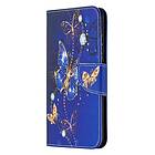 Inskal Huawei Honor 9x Lite Leather Wallet Case Gold & Blue Fjärilar