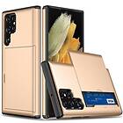 Inskal Samsung Galaxy S22 Ultra Hybridplast Tåligt Skal med Korthållare Guld