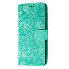 Inskal Samsung Galaxy M11 Floral Lace Leather Flip Case Turquoise