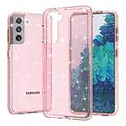 Inskal Samsung Galaxy S21 Skal Hybridplast Glitter Transparent Rosa