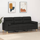 vidaXL 3-places soffa med prydnadskuddar svart 180 cm tyg 3200833