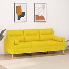 vidaXL 3-sæders soffa med prydnadskuddar ljusgul 180 cm tyg 3200834