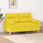 vidaXL 2-sæders soffa med prydnadskuddar ljusgul 120 cm tyg 3200818