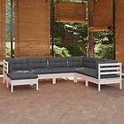 vidaXL Loungegrupp med dynor 7 delar vit massiv furu 3096563