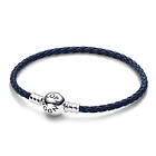 Pandora Moments Round Clasp Blue Braided Leather armband 592790C01-S3
