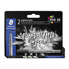 Staedtler Pigment Arts Pen Multi Ink, 2 svarta pennor med bullet nib rundspets