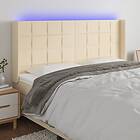 vidaXL Sengegavl LED gräddvit 163x16x118/128 cm tyg 3124059