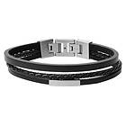 Fossil armband Multi-Strand Silver-Tone Steel and Black Leather Bracelet JF03322040