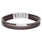 Fossil armband Multi-Strand Silver-Tone Steel and Brown Leather Bracelet JF03323040