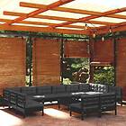 vidaXL Loungegrupp för trädgården med dynor 13 delar svart massiv furu 3097233