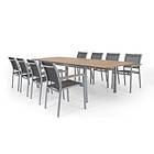 Selected Exclusive Twin matgrupp Silver/silver med teak 8 karmstolar & bord 200-300x100 cm