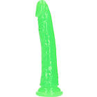 RealRock Glow in the Dark Slim Dildo med Sugpropp 20 cm - Grön