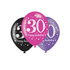 Ballonger 30 Rosa/Svart Happy Birthday 6-pack