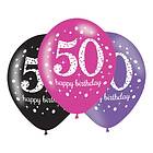 Ballonger 50 Rosa/Svart Happy Birthday 6-pack